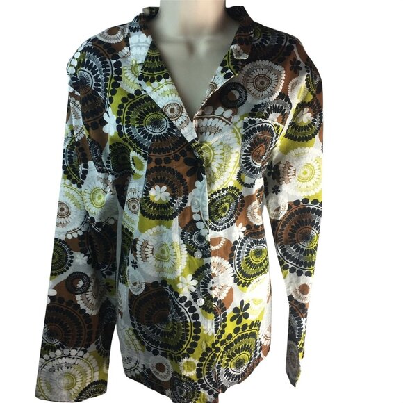 Vera Bradley Tops - Vera Bradley Button Up Blouse Geometric Top  Long Sleeve Shirt M u